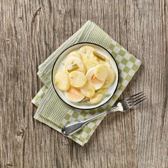 Bild von Pellkartoffelsalat mit Ei mit der Beschreibung Vorbestellung bis mittwochs - Lieferung ab Folgewoche Montag