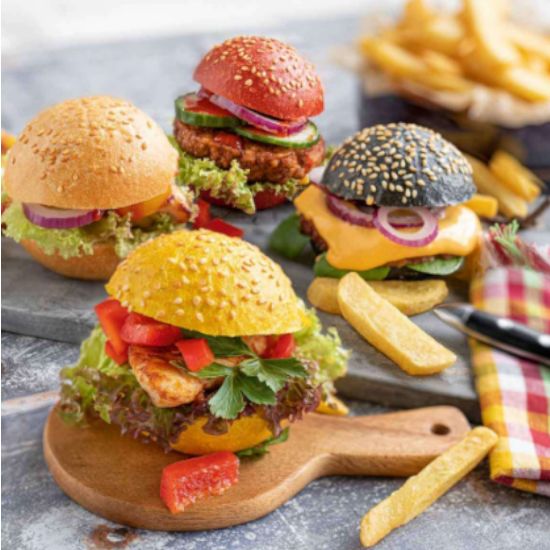Bild von FF-Party Burger Mischkiste 30g/Stk mit der Beschreibung 4-fach sortiert, fertig gebacken
