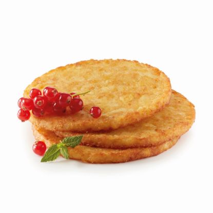 Bild von Backofen Tellerrösti 150g,vorgebacken mit der Beschreibung Zum Belegen - extra große Rösti aus frischen Qualitätskartoffeln für die vielseitige Küche.