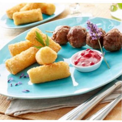Bild von Knusper-Kroketten ca.28g, vorgebacken
 mit der Beschreibung Aus frischem Kartoffelpüree, fein gewürzt. Extra knusprig durch grobe Panade.