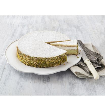 Bild von Torta Ricotta e Pistacchio  Ø23 cm/1100g mit der Beschreibung Ricotta-Torte mit Pistazien, ungeschnitten