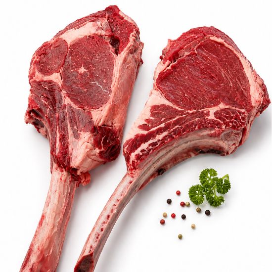 Bild von Frisches IRLAND Tomahawk  ca.1kg/Stk mit der Beschreibung Großes Ribeye-Steak aus der Hochrippe des Rind, einzeln vakumiert