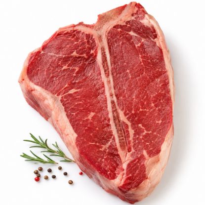 Bild von Frisches IRLAND T-Bonesteak, ca.550-650g/Stk mit der Beschreibung Großes, klassisches Rindsteak aus dem hinteren Rücken, einzeln vakumiert.
