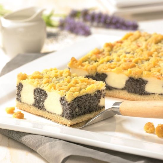Bild von Mohn-Quark-Streusel mit der Beschreibung 3400g, vorgeschnitten in 21 Stk.