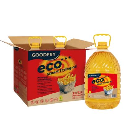 Bild von GOODFRY Eco 2x7,5 L PET mit der Beschreibung Ein verlässliches Frittieröl ohne Palmöl. Hält 3x länger