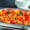 Bild von FRoSTA Ratatouille Pfannengemüse tomatisiert, vegetarisch mit der Beschreibung Mediterrane Gemüsemischung in einer mit nativem Olivenöl & Kräutern verfeinerten Tomatensauce.