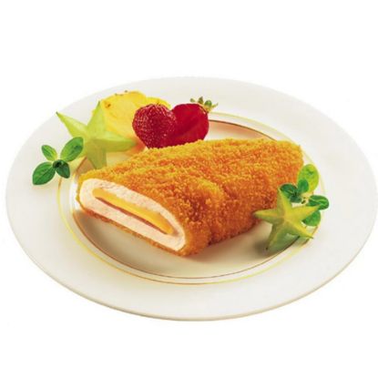 Bild von Hähnchen Cordon Bleu 150g, paniert mit der Beschreibung Hähnchenbrustfilet gefüllt mit Putenkochschinken & Käse in knuspriger Panade.