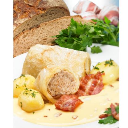 Bild von Kohlrouladen 350g mit 150g Hackfüllung vom Schwein mit der Beschreibung Knackige Weißkohlblätter umhüllen eine lecker-würzige Schweinehackfüllung.Wie selbst gemacht.