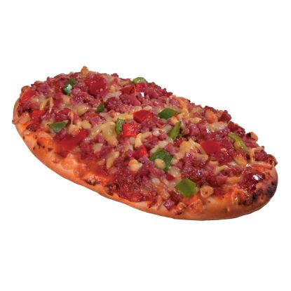 Bild von Pizzazunge Salami 150g mit der Beschreibung mit Tomatenstückchen, Salami, Paprika & Gouda, vorgebacken