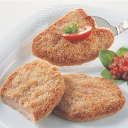 Bild von Jägerschnitte paniert 70g mit der Beschreibung Traditionelles Jägerschnitzel zum fertig braten.