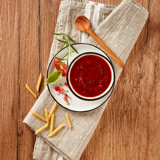 Bild von Tomatensauce mit Kräutern mit der Beschreibung Würzige Tomatensauce mit Kräutern verfeinert, deklarationsfrei