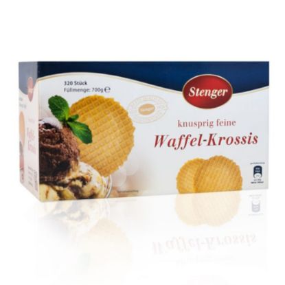 Bild von Waffel-Krossis rund, 60mm mit der Beschreibung Knusprig feine Waffel-Krossis zur Eisbecherdeko.