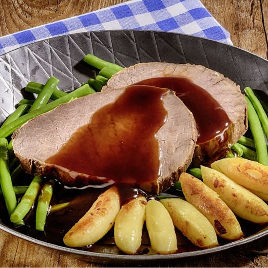 Bild von Rinderbraten Sous Vide gegart, 90g Scheibe mit der Beschreibung Scheiben einzeln entnehmbar, gefroren