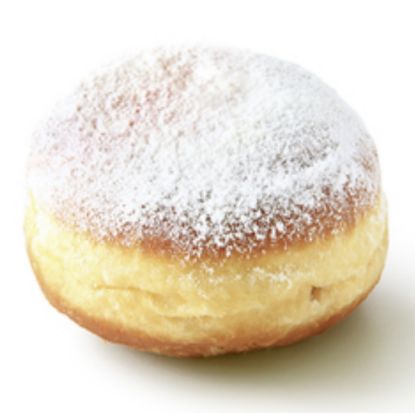 Bild von Berliner Pfannkuchen 72g, gepudert mit der Beschreibung mit Vierfruchtfüllung & fertig gebacken