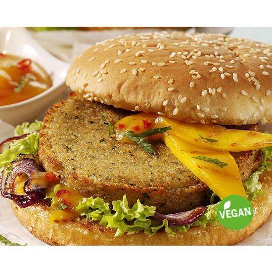 Bild von Falafel-Patty 120 g, vorfrittiert mit der Beschreibung Veganes Patty aus Kichererbsen &  Bulgur,verfeinert mit Petersilie & Gewürzen.Gefroren