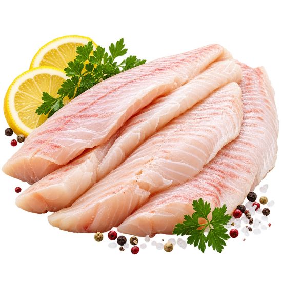 Bild von Rotbarschfilet natur,ohne Haut,160-180g mit der Beschreibung Ein festfleischiges Filet ohne Haut, vielseitig in der Zubereitung z.B. als Bratfisch. 20% Glasur